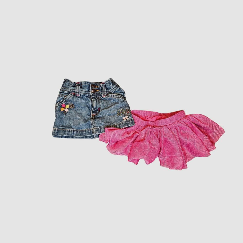 Cat & Jack Pink Sparkle Tutu Skirt 3–6M Old Navy Embroidered Denim Skirt 6–12M